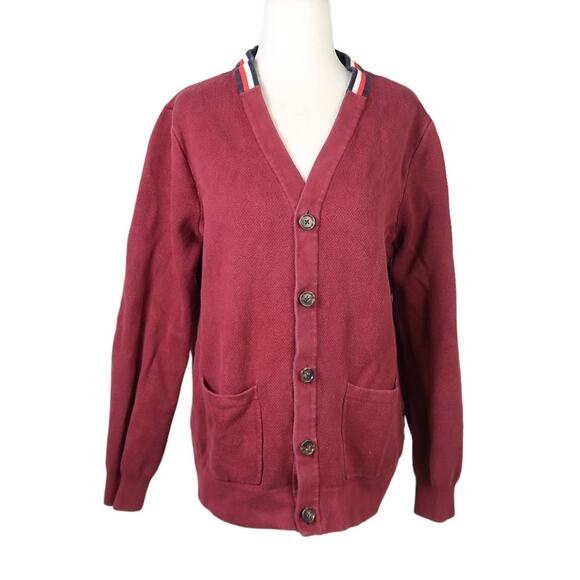 Tommy Hilfiger burgundy red cotton cardigan sweater M - Picture 1 of 6